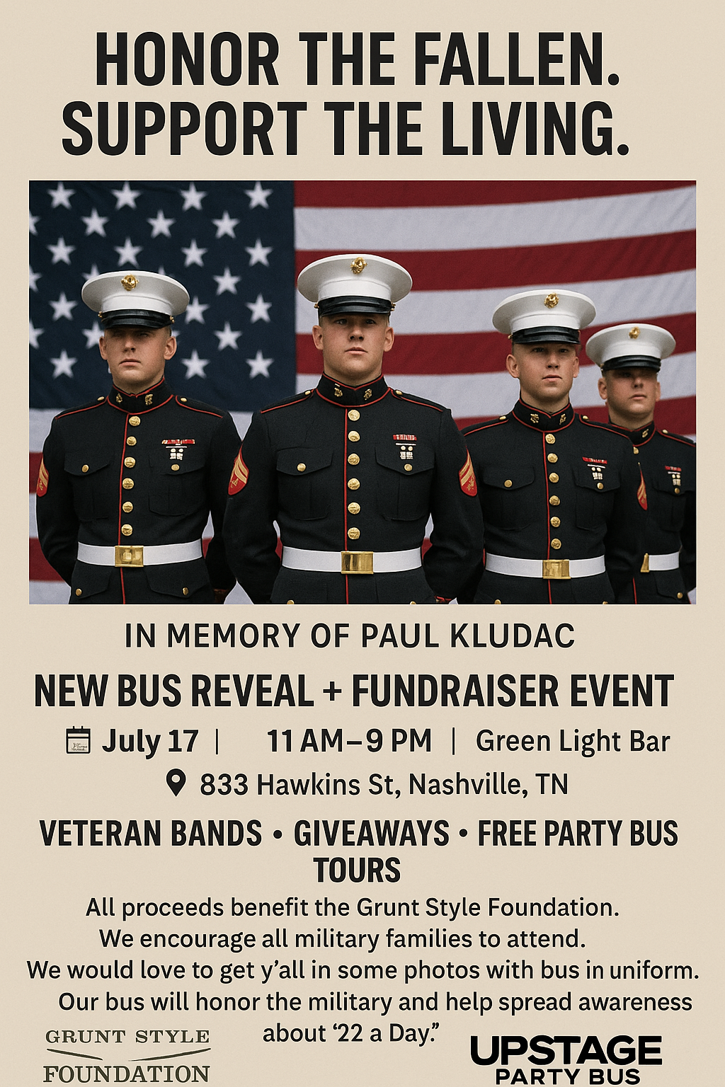 Grunt Style Foundation : Upstage Party Bus Event Free Event for military members & friends and family.