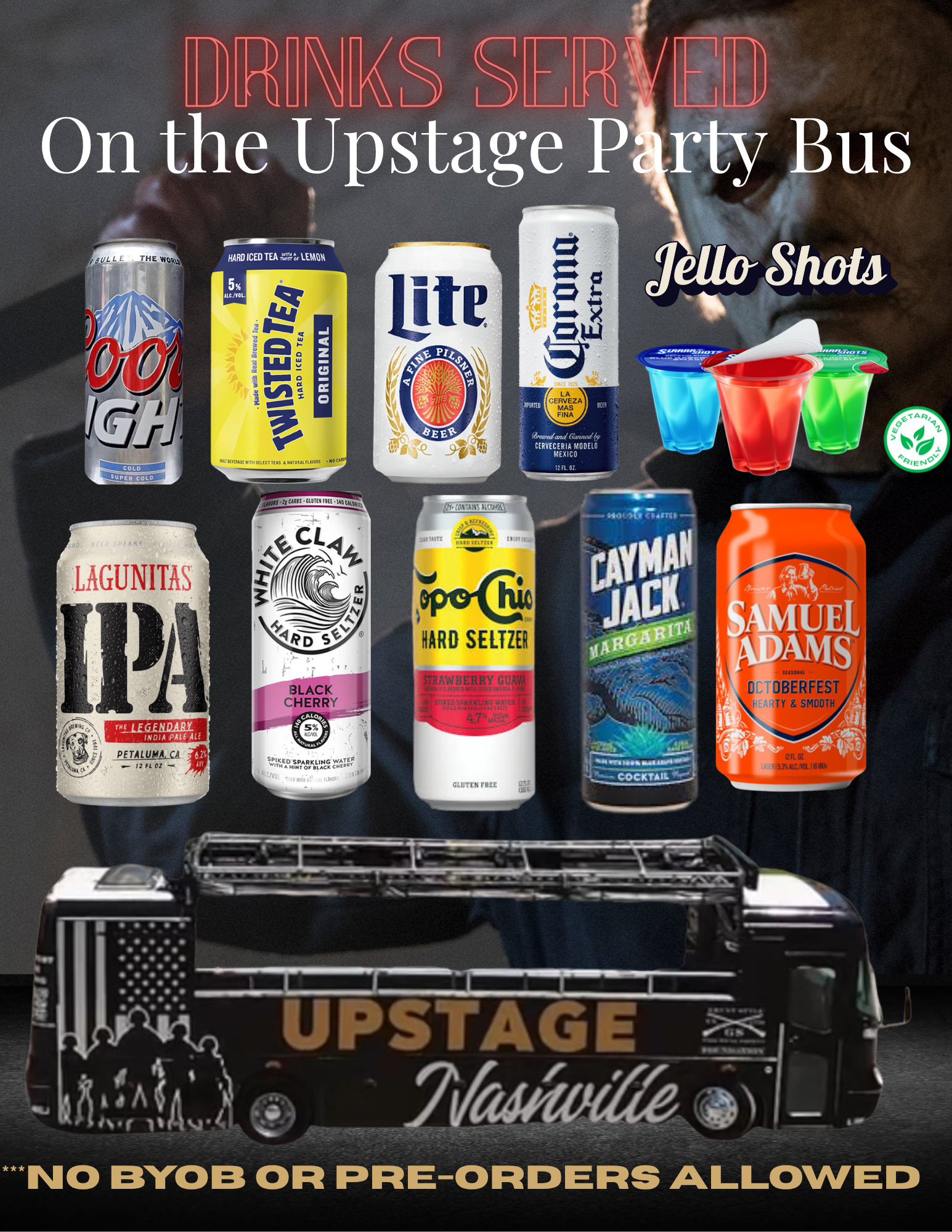 Drinks on the Upstage Party Bus