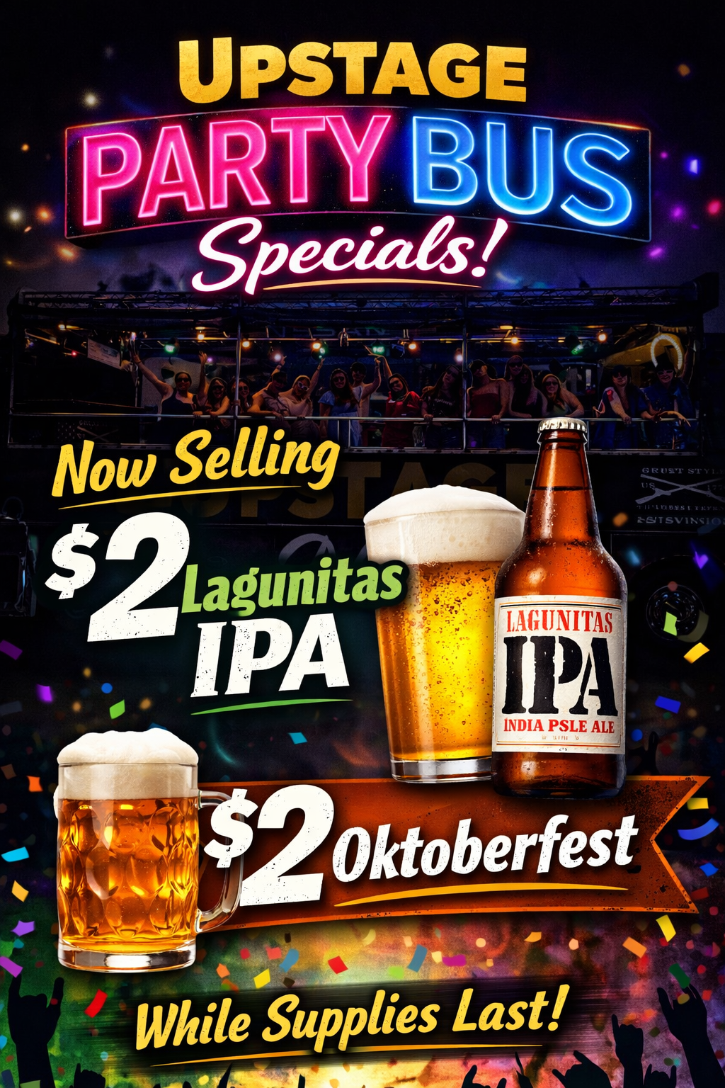 Current Specials on the Upstage Party Bus in Nashville.